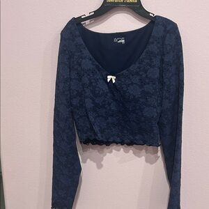 Aerie Navy Floral Lace Blouse